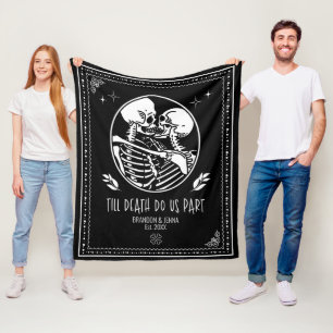 Tot de dood ons scheidt Skelet Stel met eigen datu Fleece Deken
