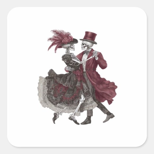 Tot de dood ons scheidt – Victoriaans skeletkoppel Vierkante Sticker (Voorkant)