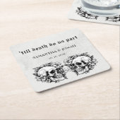 Tot de dood scheiden we Gothic Skulls Trouwgunst Kartonnen Onderzetters (Schuin)