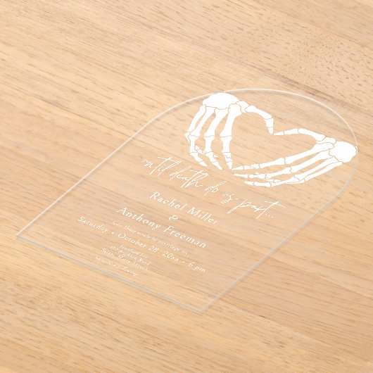 Tot de dood Skeleton Handen Arch Wedding Acryl Uitnodigingen (Laagn)