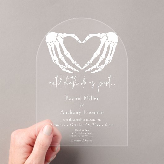 Tot de dood Skeleton Handen Arch Wedding Acryl Uitnodigingen (Insitu (Draagbaar))