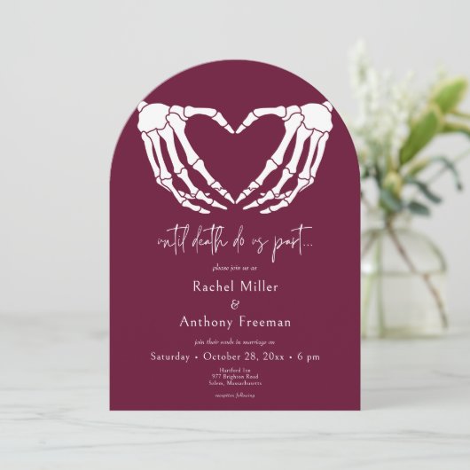 Tot de dood Skeleton handen boog bruiloft twee kan Kaart (Staand voorkant)