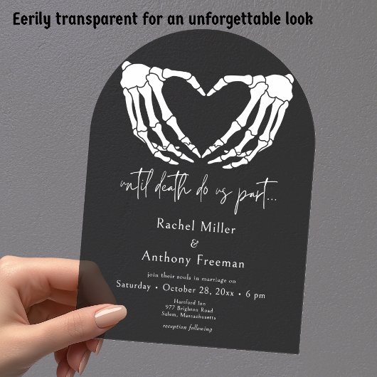 Tot de dood Skeleton Hands Arch Black Wedding Acryl Uitnodigingen