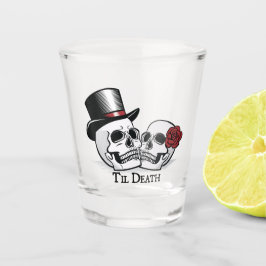 Tot de dood van de heer en mevrouw Wedding Skulls Shot Glas