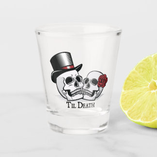 Tot de dood van de heer en mevrouw Wedding Skulls Shot Glas