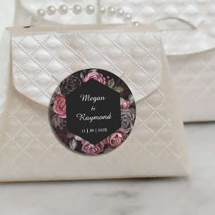 Tot de dood   Zwart Gotisch Donker Bloemen Bruilof Ronde Sticker