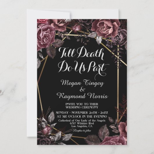 Tot de dood | Zwart Gotisch Donker Bloemen Elegant Kaart (Voorkant)