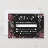 Tot de dood | Zwart Gotisch Donker Bloemen Elegant RSVP Kaartje (Voorkant)