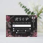Tot de dood | Zwart Gotisch Donker Bloemen Elegant RSVP Kaartje (Staand voorkant)