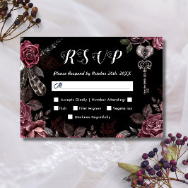 Tot de dood | Zwart Gotisch Donker Bloemen Elegant RSVP Kaartje
