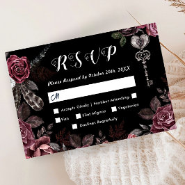 Tot de dood | Zwart Gotisch Donker Bloemen Elegant RSVP Kaartje
