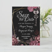 Tot de dood | Zwart Gotisch Elegant Save The Date (Staand voorkant)