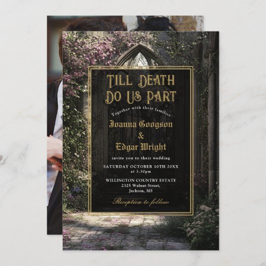 Tot Dood Gotische Bloementuin Fotobruiloft Kaart (Voorkant / Achterkant)