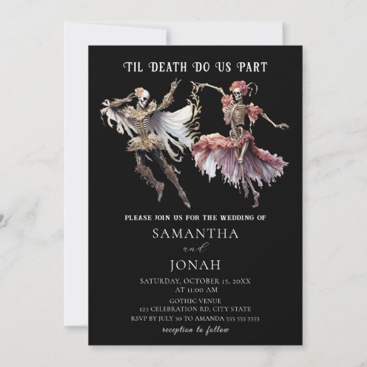 Tot Dood Gotische Skeletten Halloween Bruiloft Kaart (Voorkant)