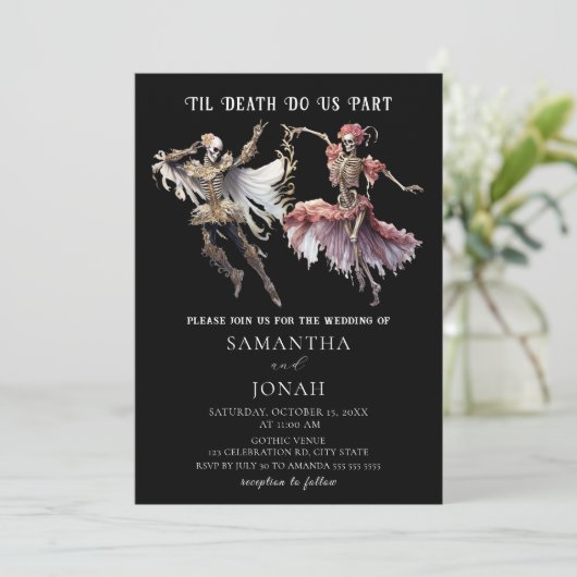 Tot Dood Gotische Skeletten Halloween Bruiloft Kaart (Staand voorkant)