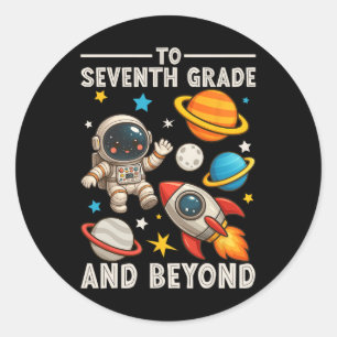 Tot en met de zevende klas en verder astronaut gra ronde sticker