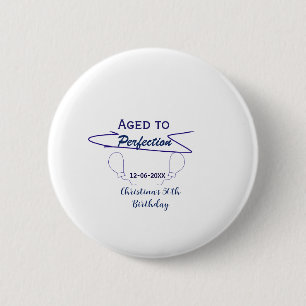 tot in de perfectie 50ste verjaardag blauwe ballon ronde button 5,7 cm