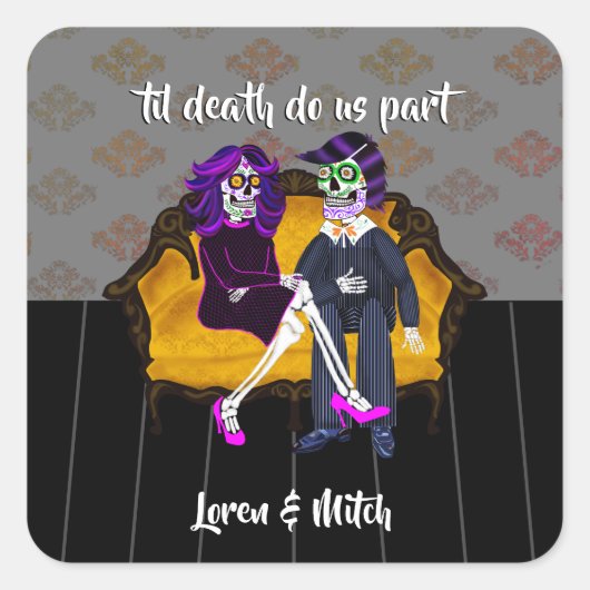 Tot Ons Dood Ons Scheidt Suiker Skulls Koppel Vierkante Sticker (Voorkant)
