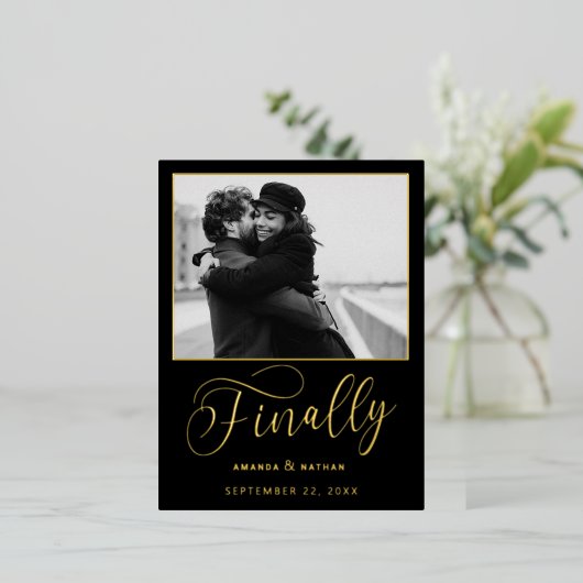 Tot slot de Minimale Foto van het Weddenschap spar Folie Uitnodiging Briefkaart (Staand Voorkant)