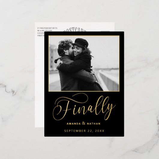 Tot slot de Minimale Foto van het Weddenschap spar Folie Uitnodiging Briefkaart (Voorkant / Achterkant)