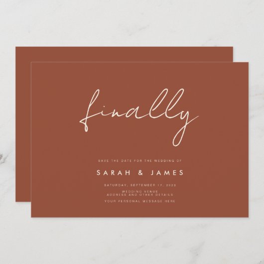 Tot slot de Moderne Minimale Rust sparen de Datum Save The Date (Voorkant / Achterkant)