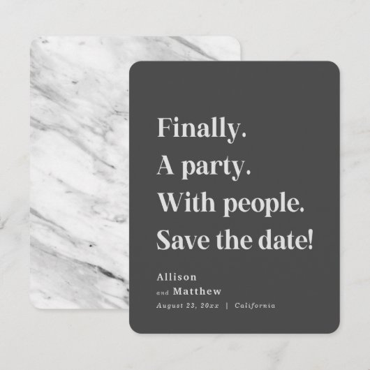 Tot slot een partij Eenvoudige Dark Grey Minimalis Save The Date (Voorkant / Achterkant)