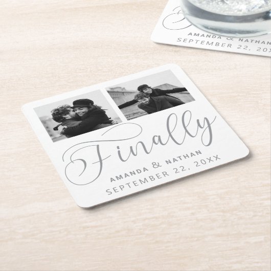 Tot slot Minimalistisch Weddenschap 2 Foto sparen  Kartonnen Onderzetters (Schuin)
