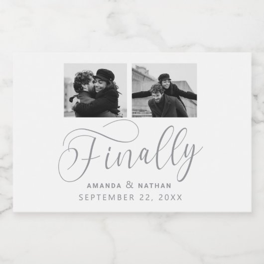 Tot slot Minimalistisch Weddenschap 2 Foto sparen Sparkling Wijnetiket (Enkel label)