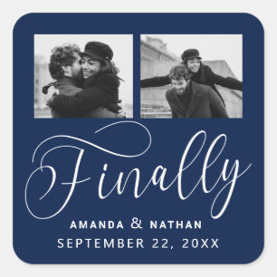 Tot slot Minimalistisch Weddenschap 2 Foto sparen  Vierkante Sticker