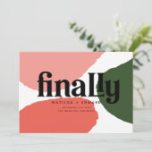 Tot slot modern abstract rood, roze + groen aankondiging (Staand voorkant)