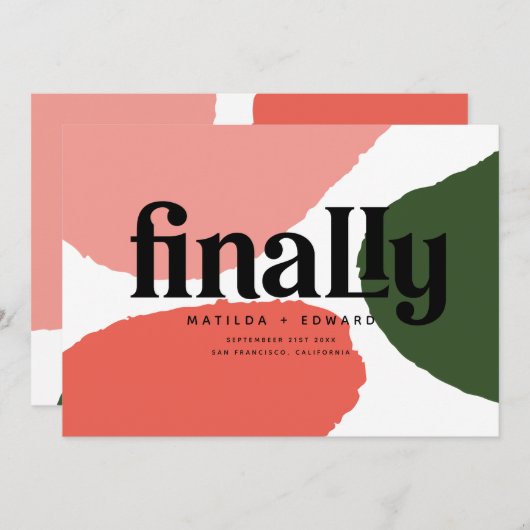 Tot slot modern abstract rood, roze + groen aankondiging (Voorkant / Achterkant)