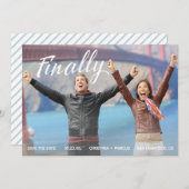 Tot slot sparen de Datum Blauwe Stripe Save The Date (Voorkant / Achterkant)