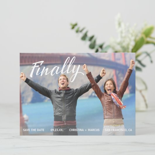 Tot slot sparen de Datum Roos Gold Kleurde Stripe Save The Date (Staand voorkant)