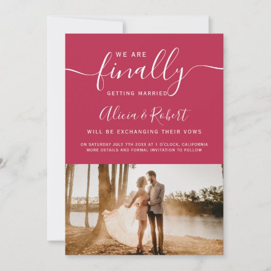 Tot slot sparen de magenta foto van het datummanus save the date (Voorkant)