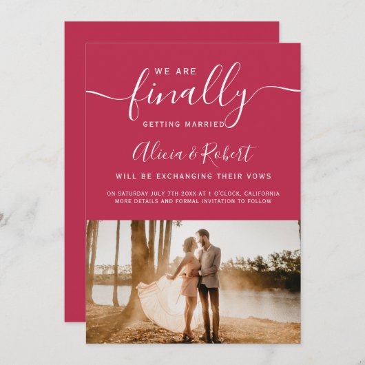 Tot slot sparen de magenta foto van het datummanus save the date (Voorkant / Achterkant)