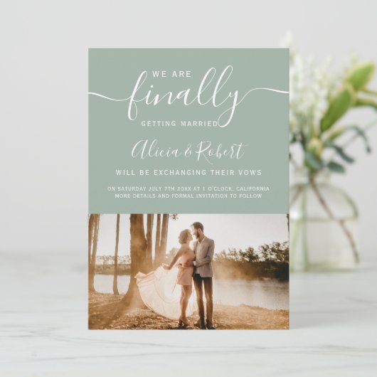 Tot slot sparen het datummanuscript eenvoudige gro save the date (Staand voorkant)