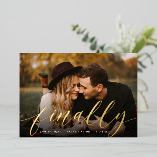 Tot slot | Volledige foto slaat de datum op Folie Uitnodiging (Staand Voorkant)