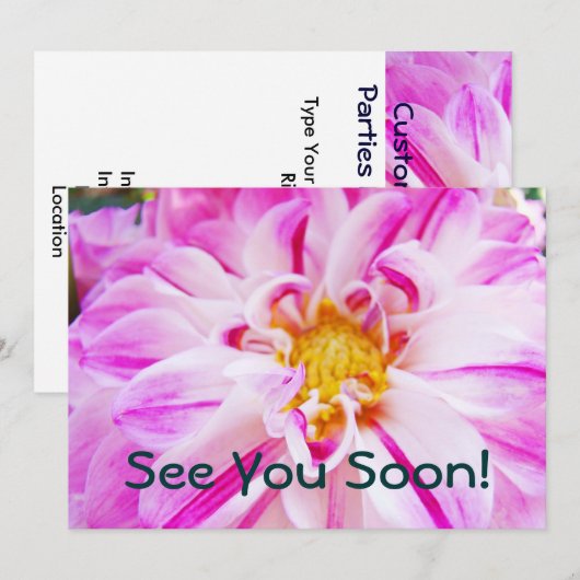 Tot straks. Uitnodigingen Aangepaste Dahlias (Voorkant / Achterkant)