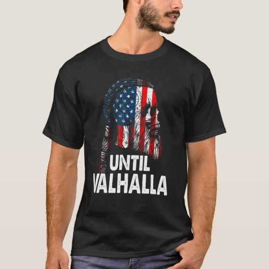 Tot Valhalla Skull Usa vlag Viking Nordic Mytho T-shirt (Voorkant)