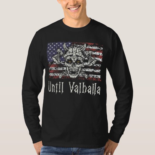 Tot Valhalla Viking Usa vlag Til Valhalla Retro T-shirt (Voorkant)