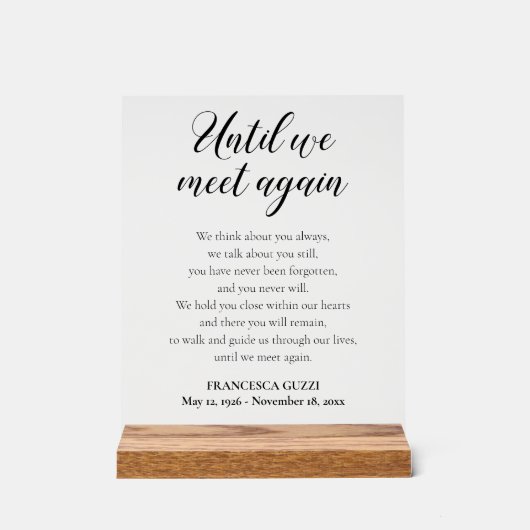 Tot we elkaar weer ontmoeten Geheugengedicht met n Acryl Bord (Voorkant)