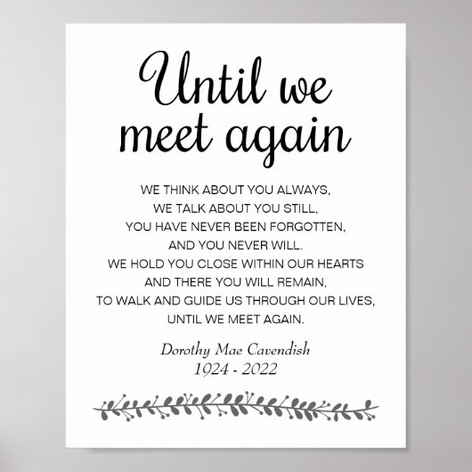 Tot We Elkaar Weer Ontmoeten Graf Gedicht Herdenki Poster (Voorkant)