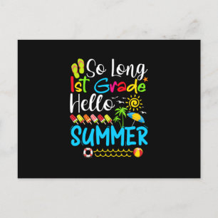 Tot ziens 1e klas Hallo zomer laatste schooldag. Aankondigingskaart