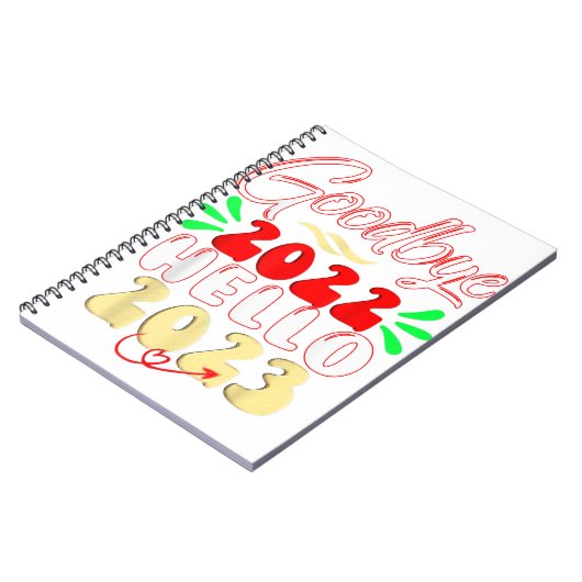 Tot ziens 2022 Hallo 2023 Schattig Kerst T-shirt Notitieboek (Linkerzijde)