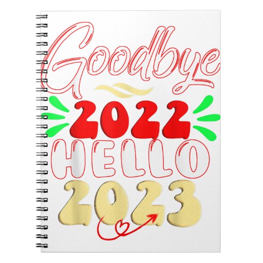 Tot ziens 2022 Hallo 2023 Schattig Kerst T-shirt Notitieboek (Voorkant)