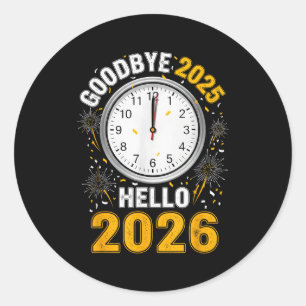 Tot ziens 2025 Hallo 2026 T-shirt Met Klok Nieuwja Ronde Sticker