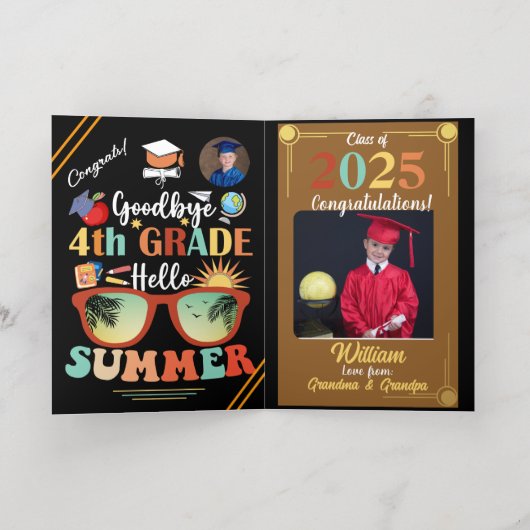 Tot ziens 4e klas Hallo zomer afstudeer aangepast Folie Wenskaart (Binnenlaag)