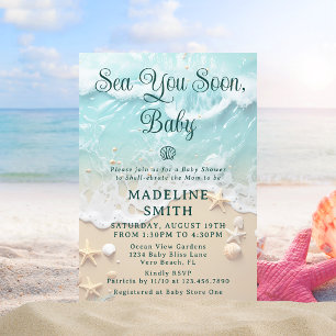 Tot Ziens Baby Blauwe Tan Oceaan Strand Baby Borre Kaart