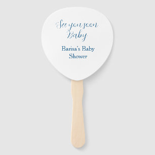 tot ziens baby shower blauw naam datum eenvoudig handwaaier