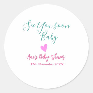 tot ziens baby shower groen roze hart trendy m ronde sticker